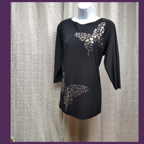 Silver Butterflies on Black Tunic Top - Picture 7 of 7